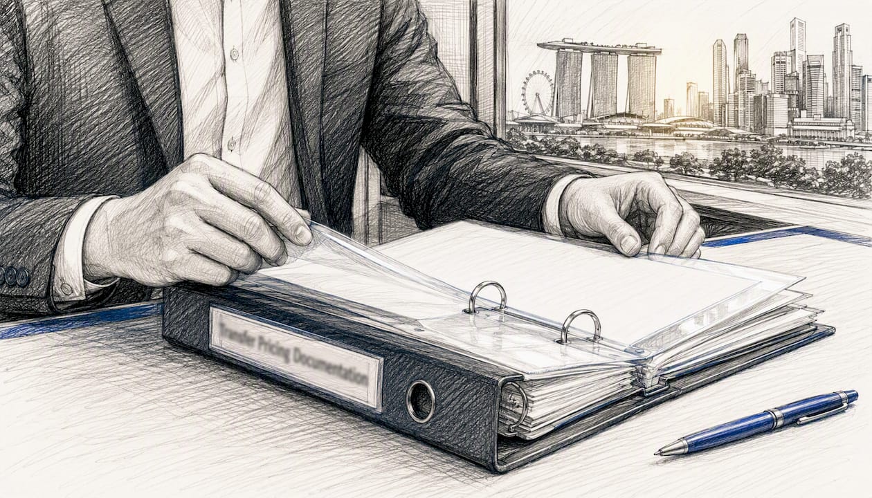 Hands assembling transfer pricing document binder