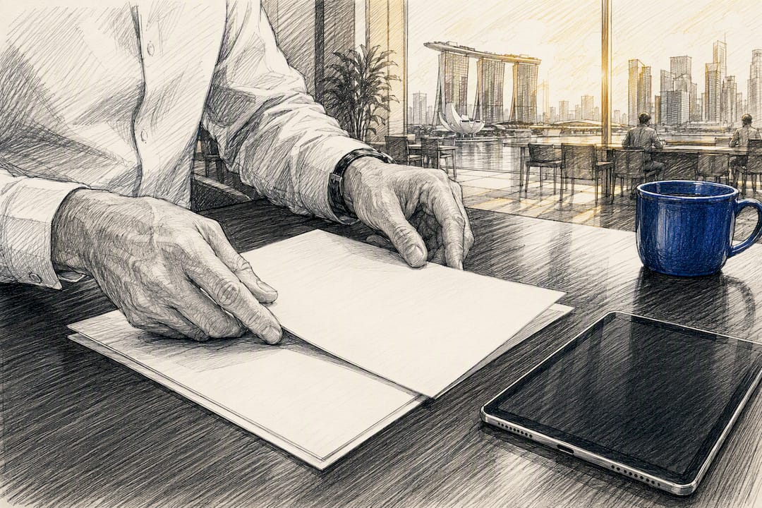 Senior professional arranging documents