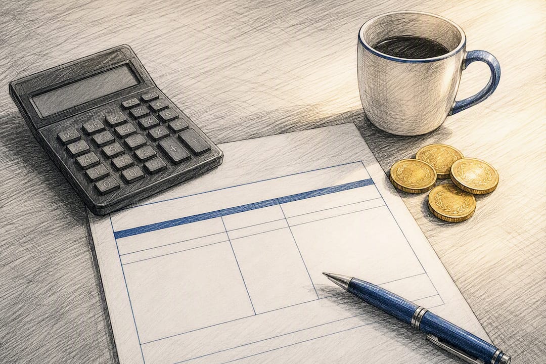 Payslip form with coins and calculator
