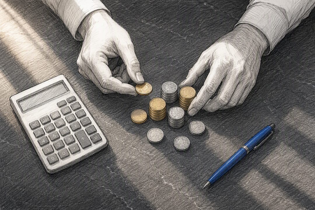 Singapore dollar coins beside financial calculator