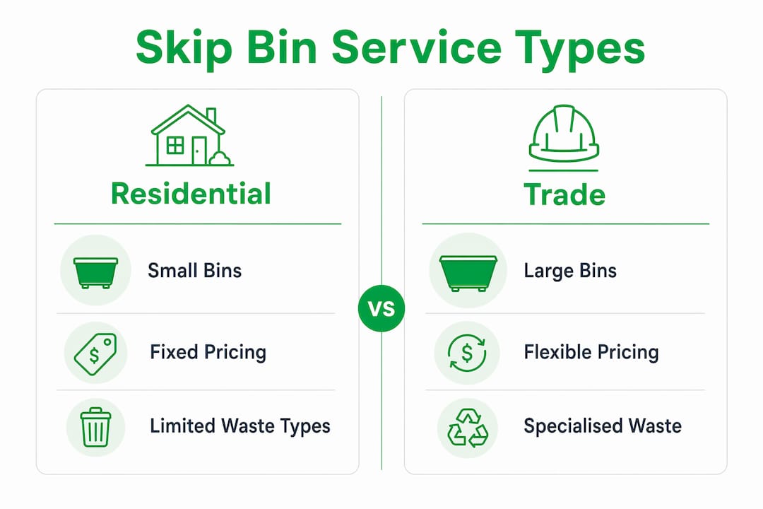 Infographic comparing residential vs trade skip bin services