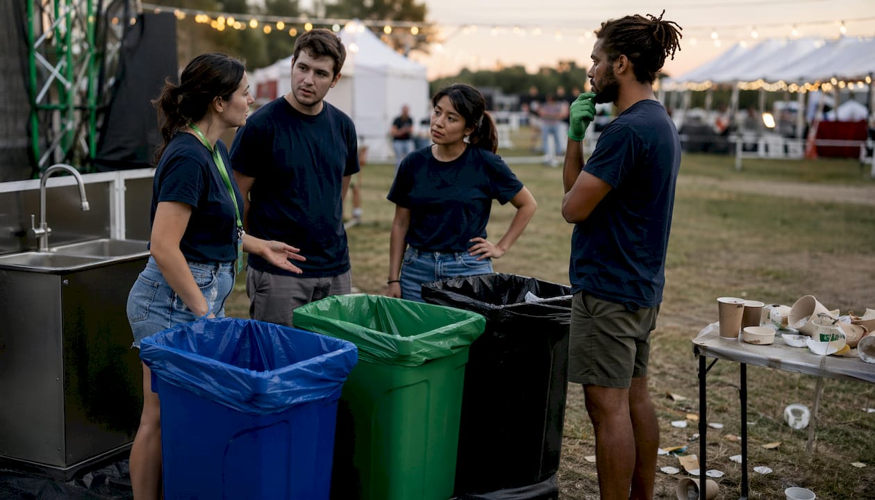 Outdoor event waste bins setup from above
