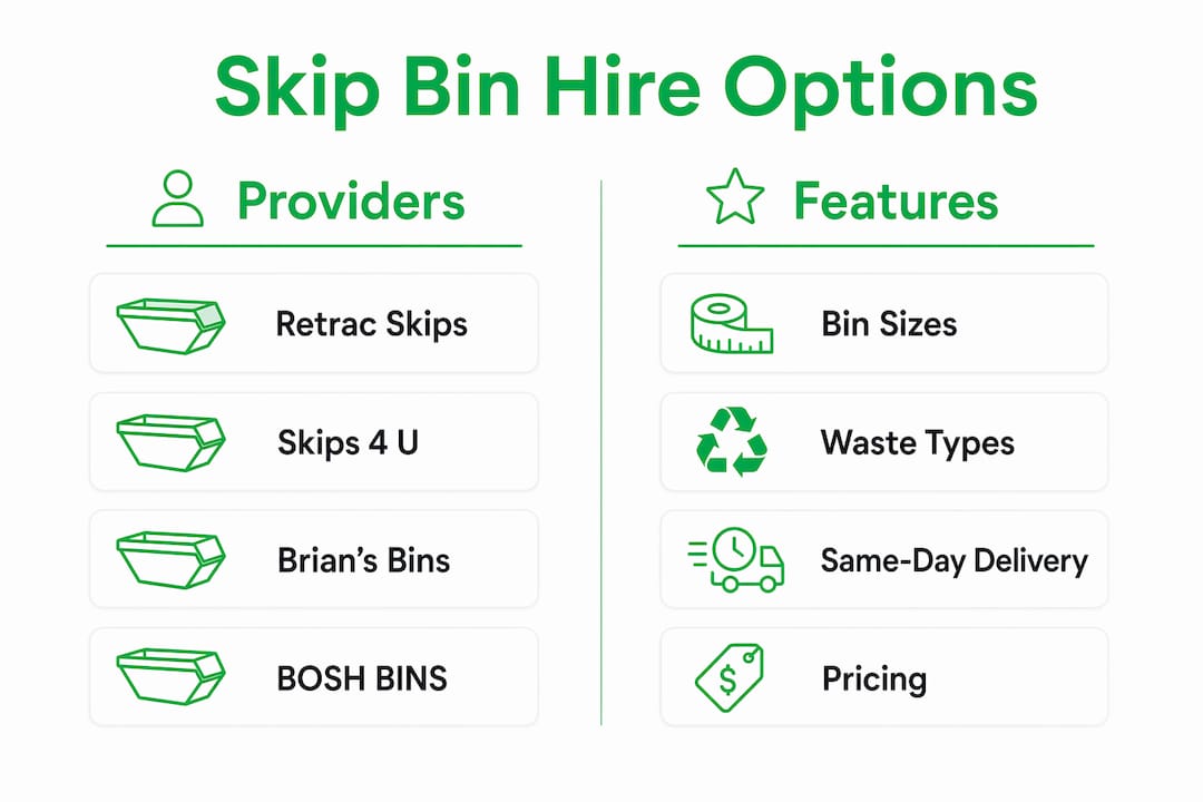 Infographic comparing skip bin hire providers and features