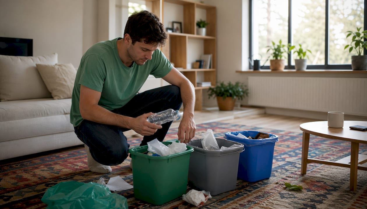 Man sorting rubbish to reduce removal cost