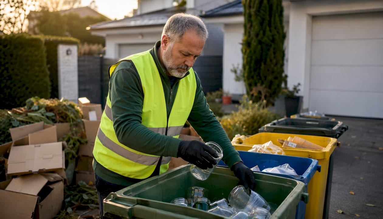Man sorting waste for skip bin disposal