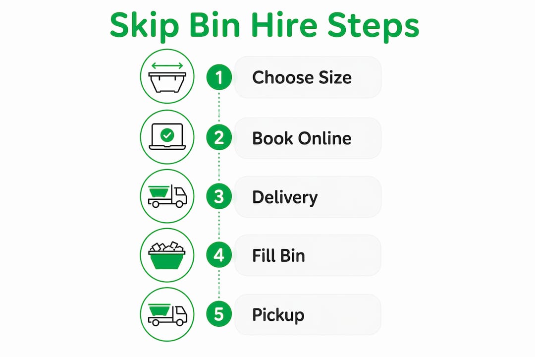 Infographic showing skip bin hire process steps