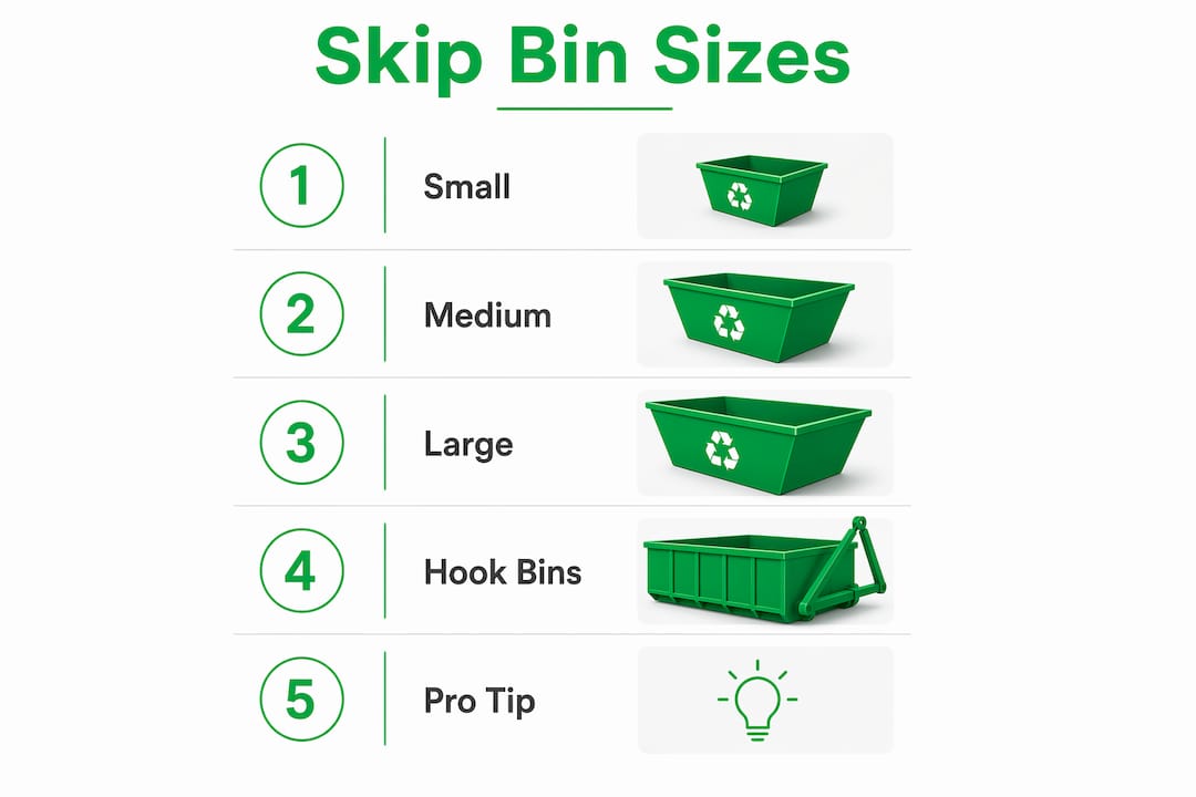 Infographic showing skip bin sizes and usage tips