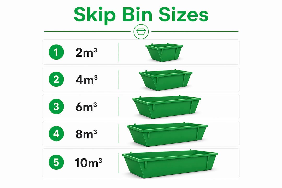Infographic displaying skip bin sizes available