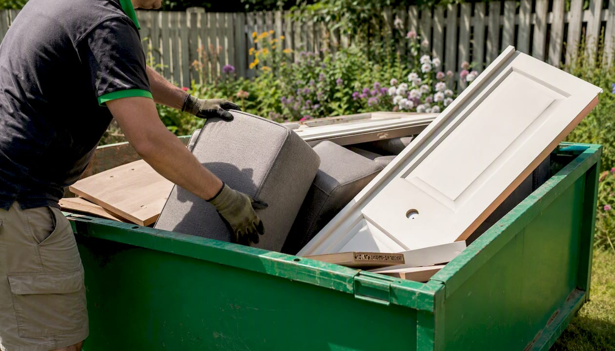 Loading bulky lightweight items into mini skip