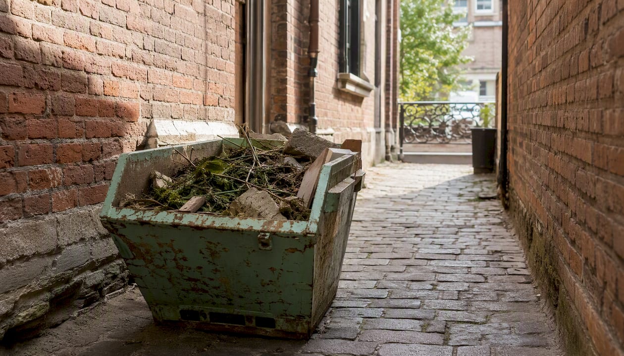 Small front-load skip bin in tight urban space