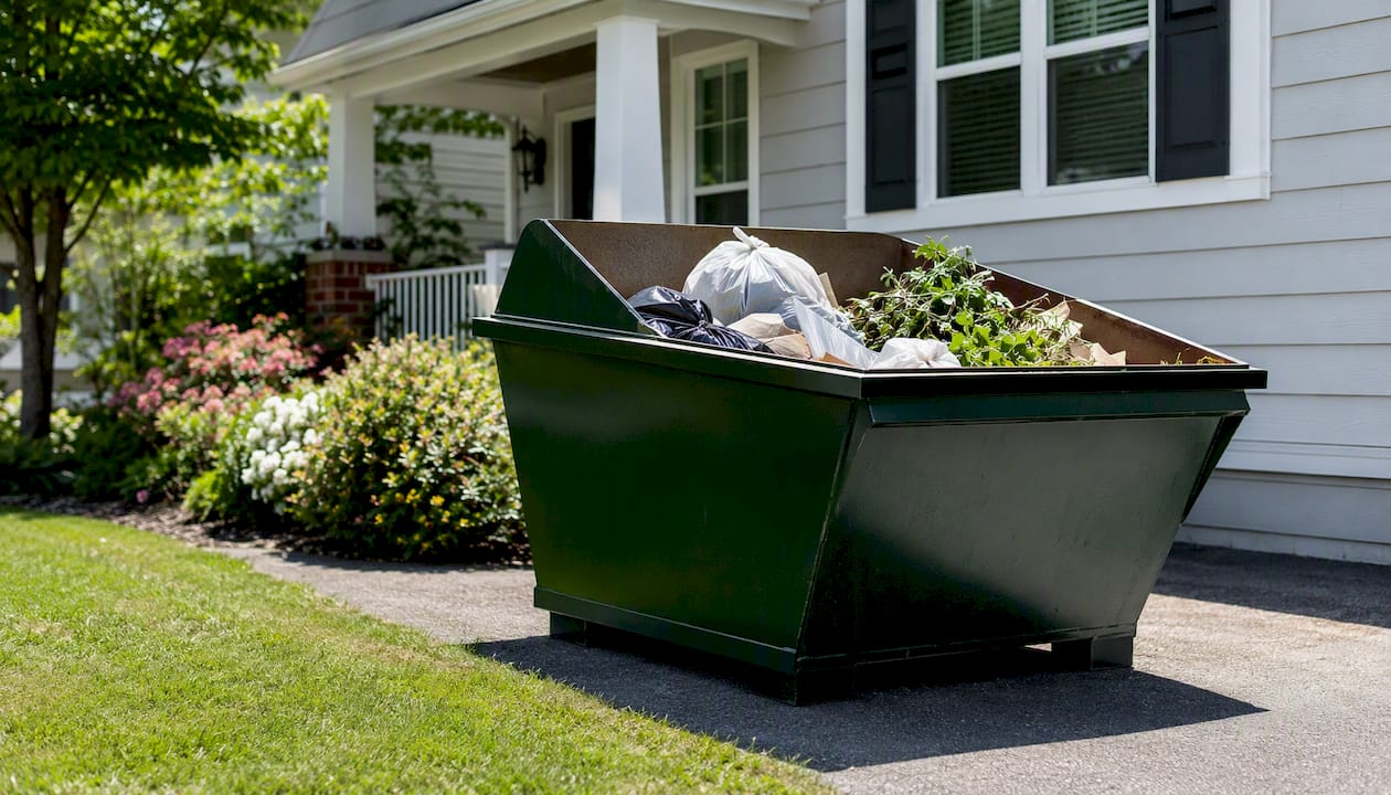 Skip bin on private driveway in residential area