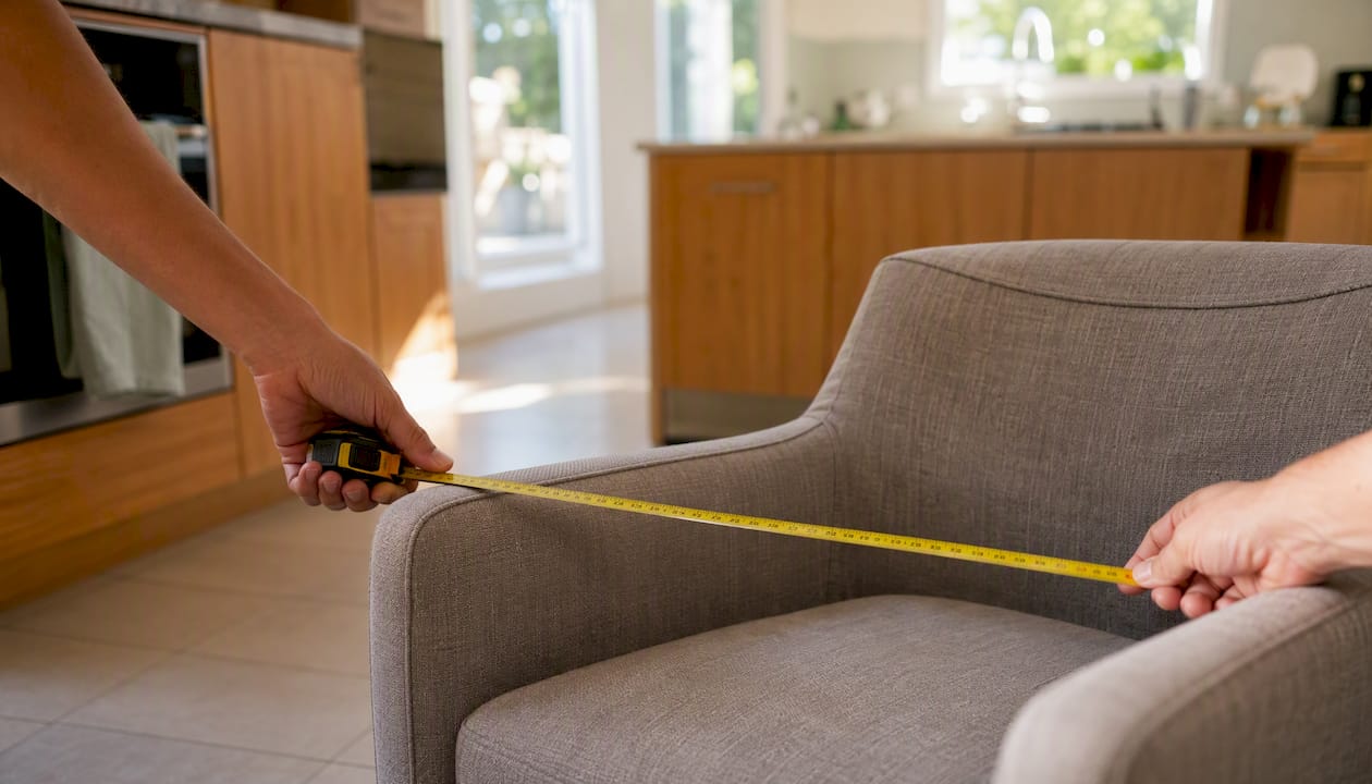 Hand measuring large furniture item