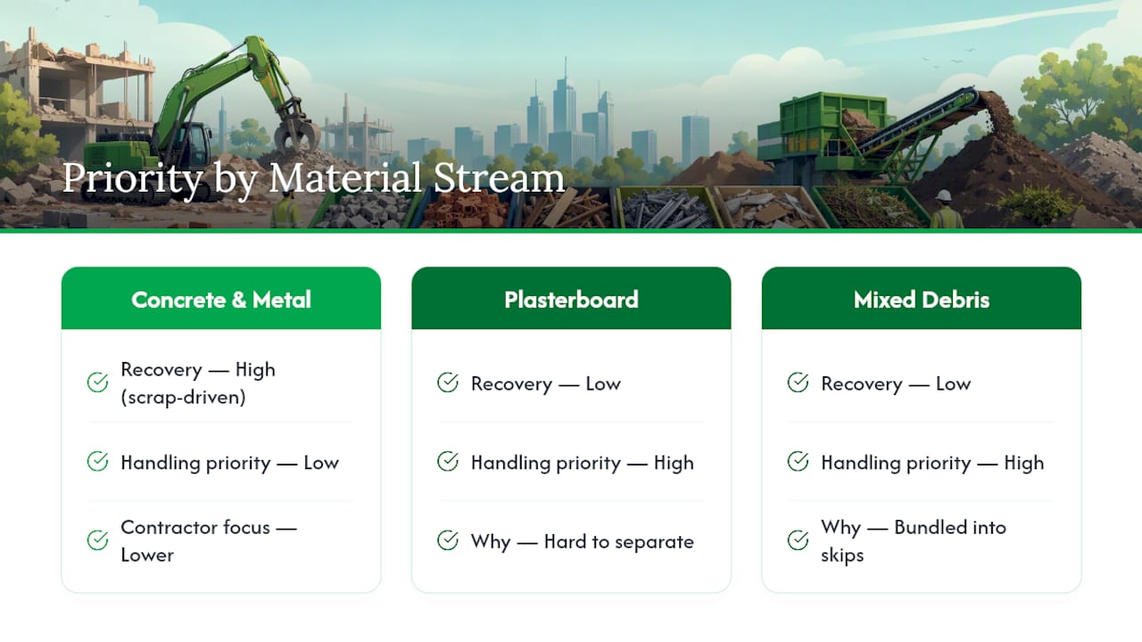 Diagram showing demolition waste recovery and priority streams