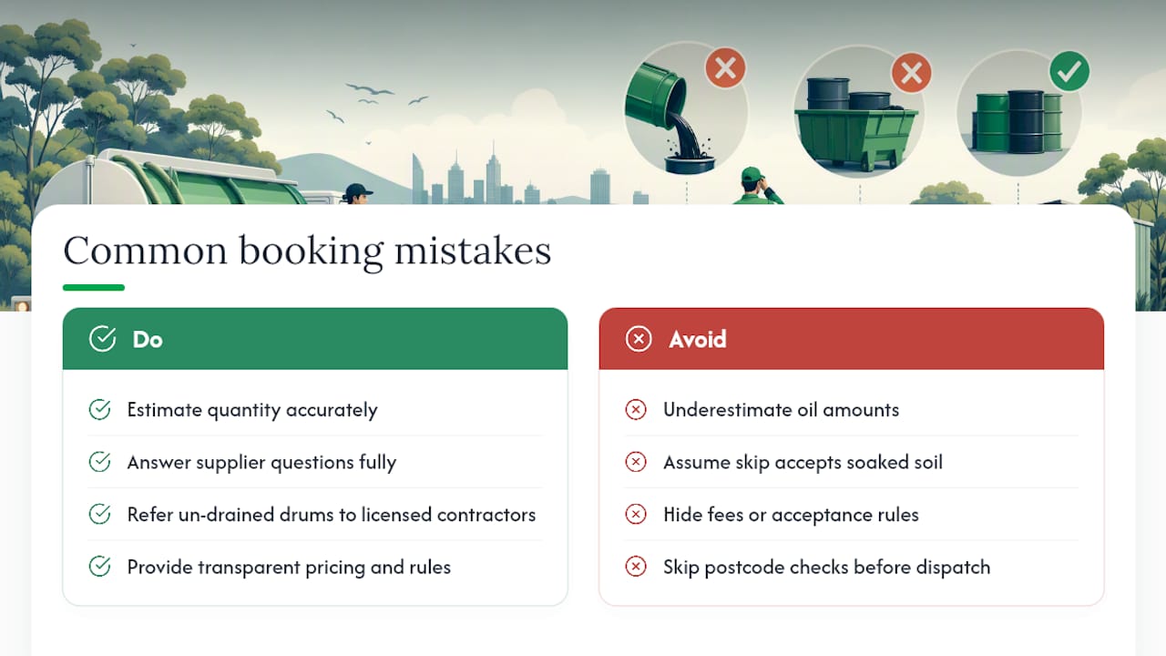 Common Mistakes We See When Booking for Oil Waste — overview diagram