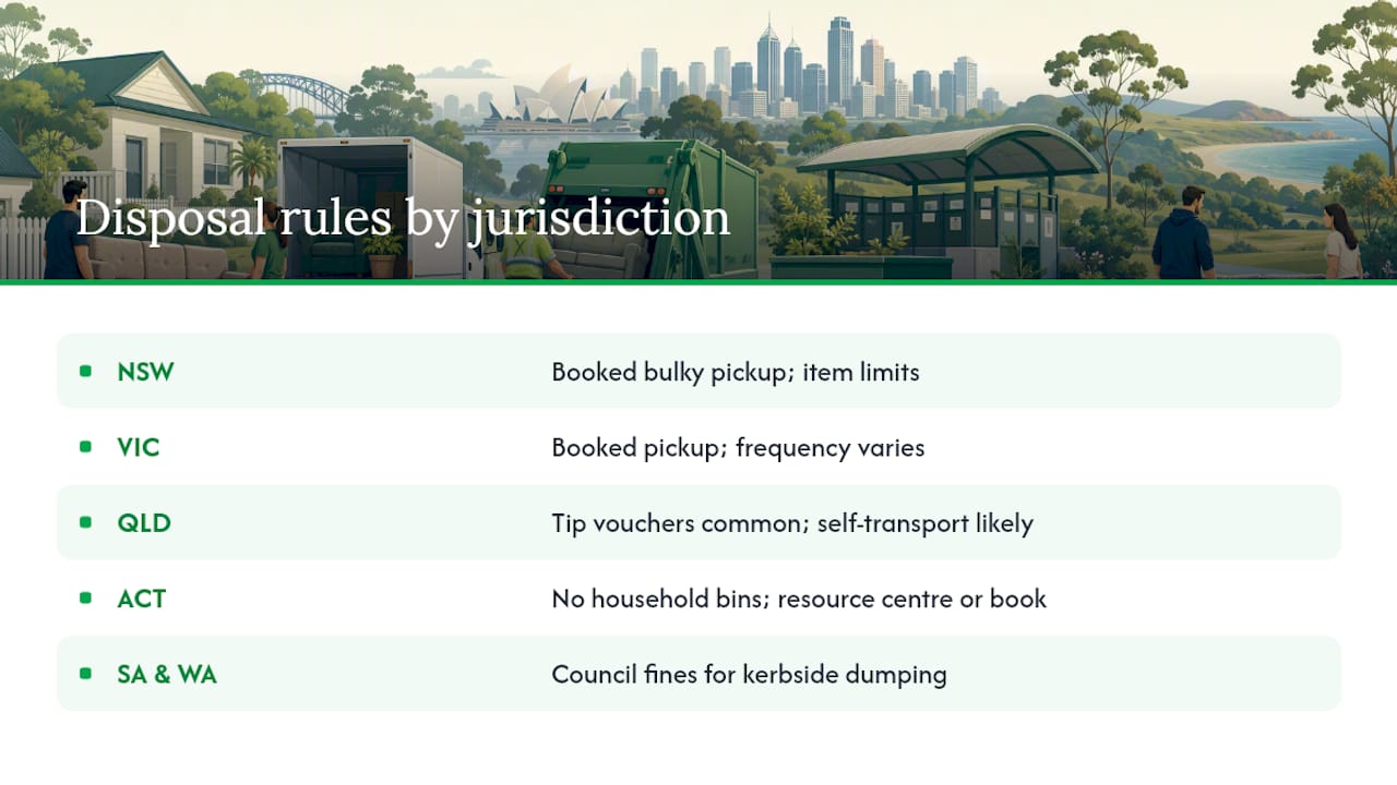 Do Couch Disposal Rules Differ Across Australian States and Territories? — overview diagram