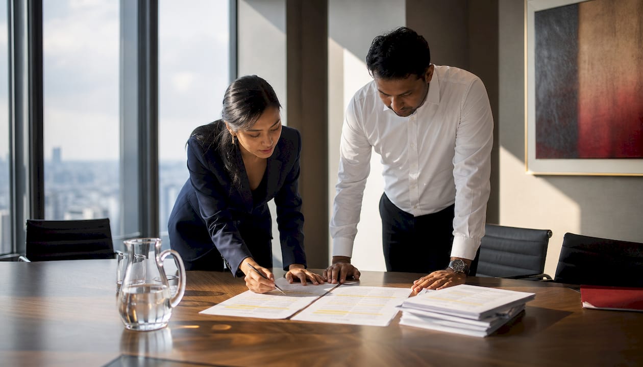 Hands discussing contract risk allocation clauses