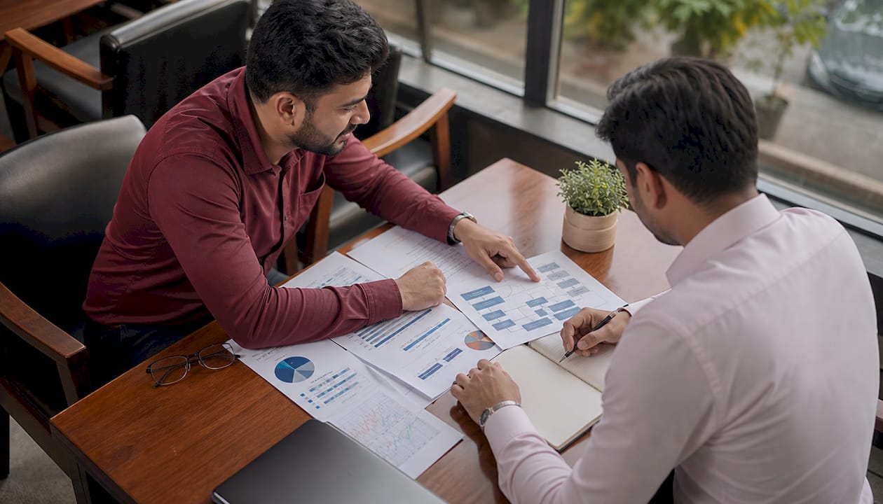 Investors discussing loan-to-own strategy
