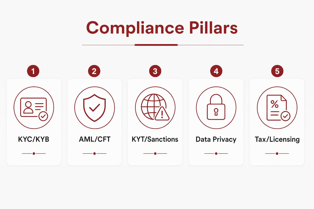 Infographic showing five core compliance pillars