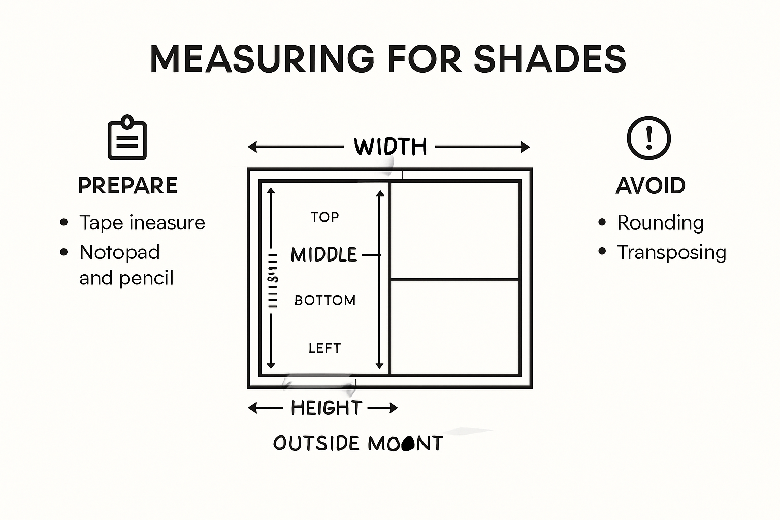 Infographic showing step-by-step window shade measurement