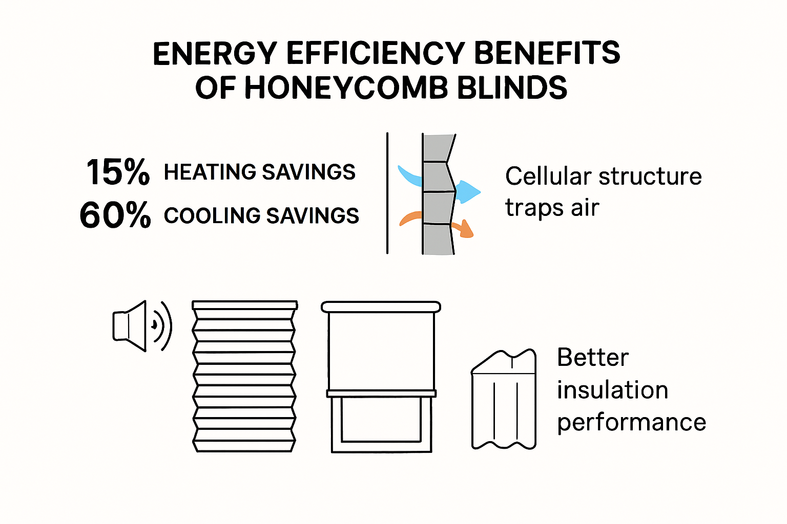 Infographic showing honeycomb blinds energy savings and insulation