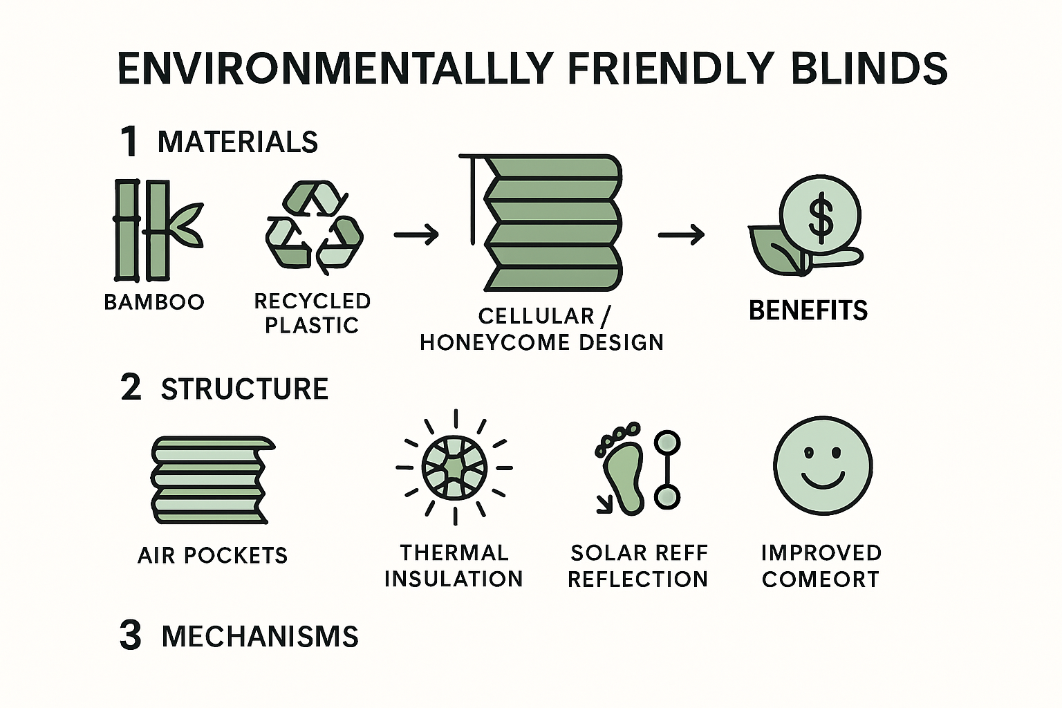 Infographic explaining how eco-friendly blinds work and save energy