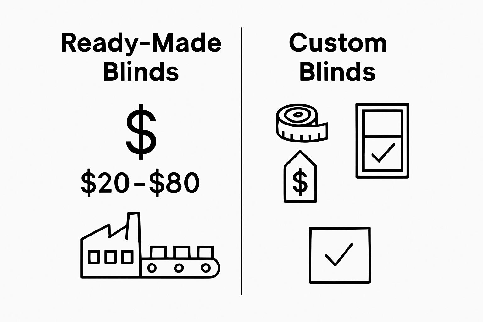 Infographic comparing cost and value of custom versus ready-made blinds