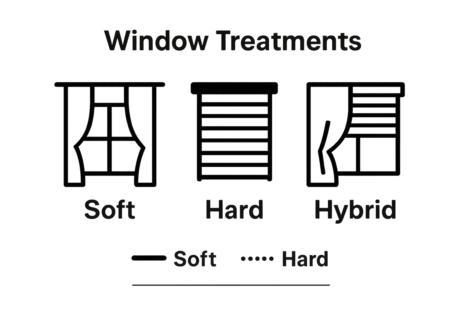 Simple infographic comparing types of apartment window treatments