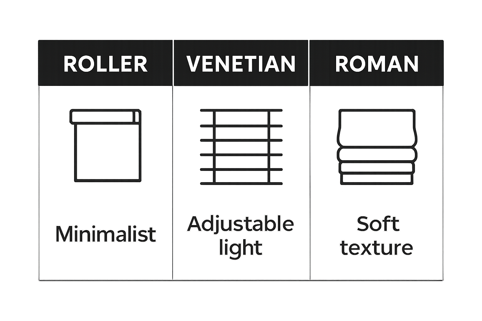 Infographic comparing three trendy blind styles