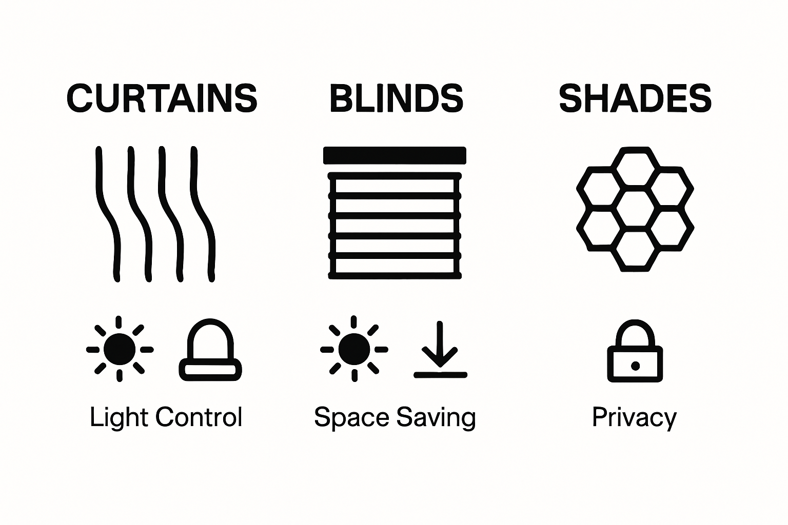 Infographic comparing curtains, blinds, and shades for small rooms