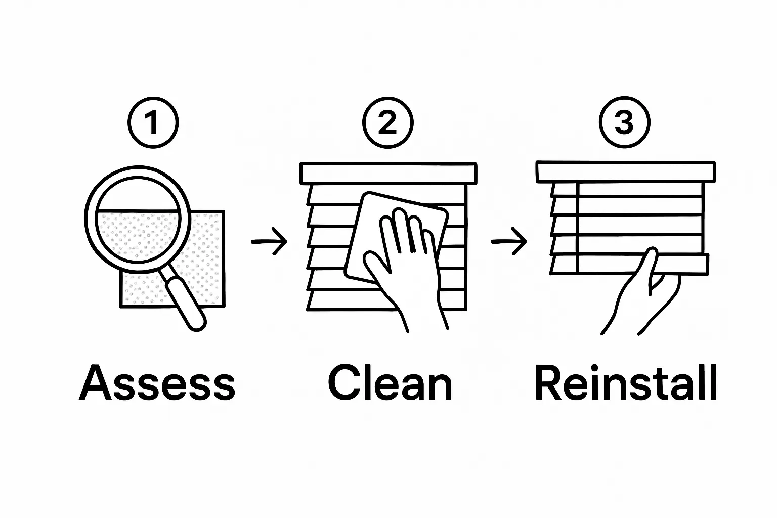 Infographic showing three steps to clean window treatments