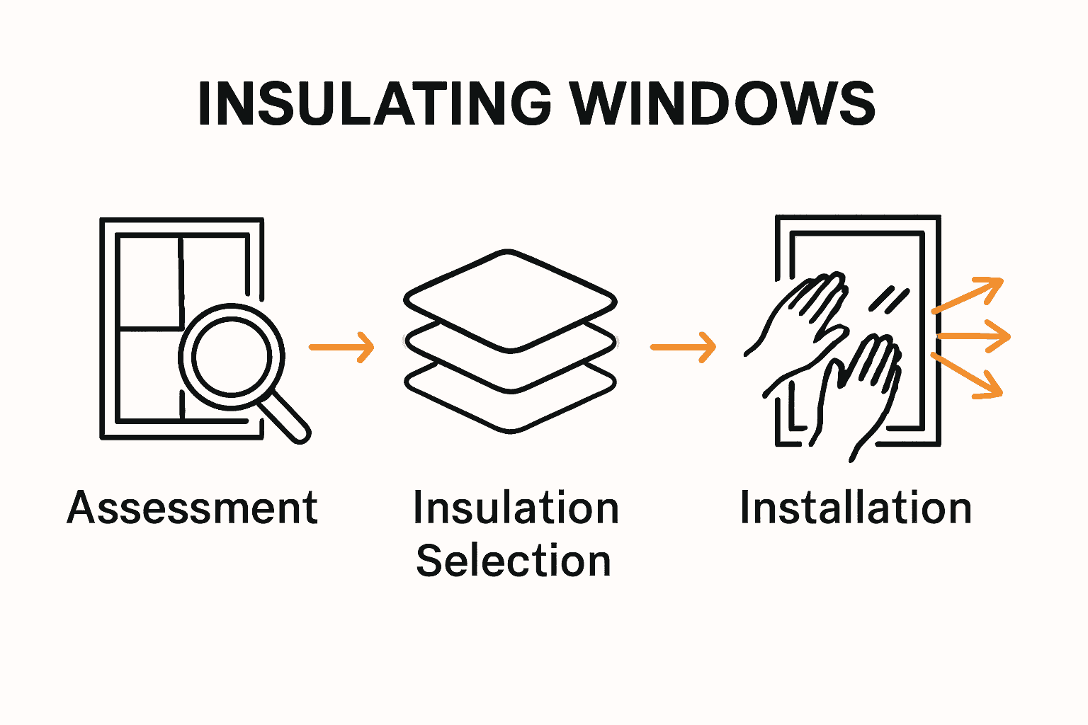 Three-step infographic: assess windows, choose insulation, install for savings