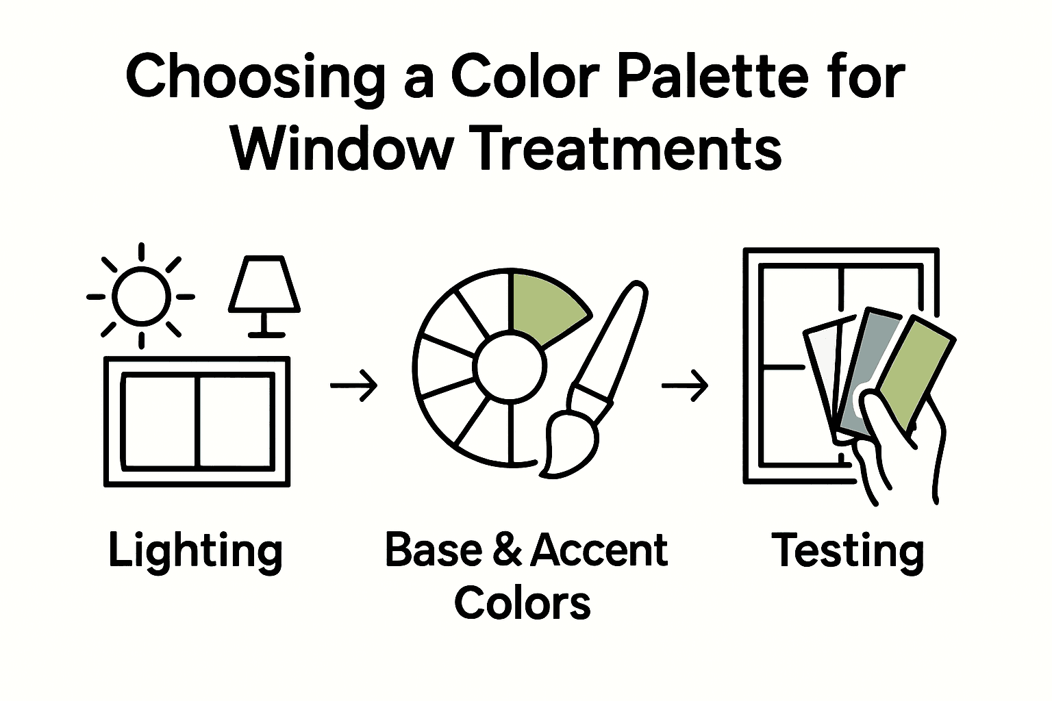Infographic showing steps: lighting and decor assessment, choosing color palette, testing swatches.