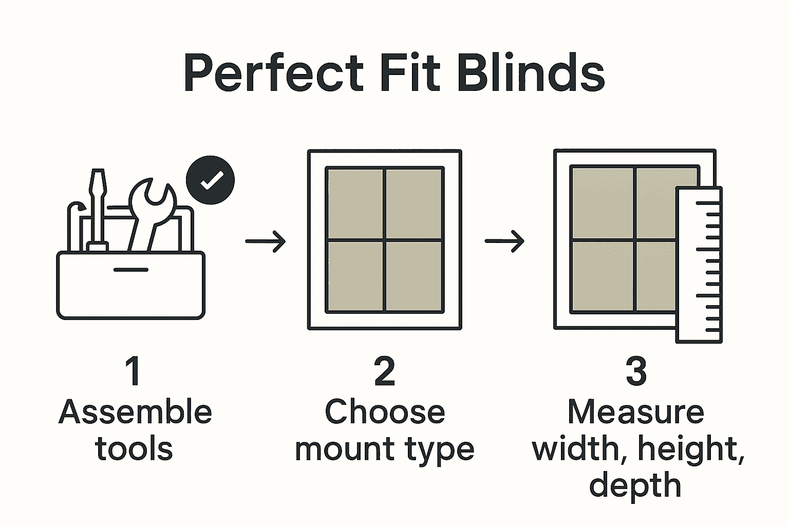 Infographic showing three key steps to measure perfect fit blinds