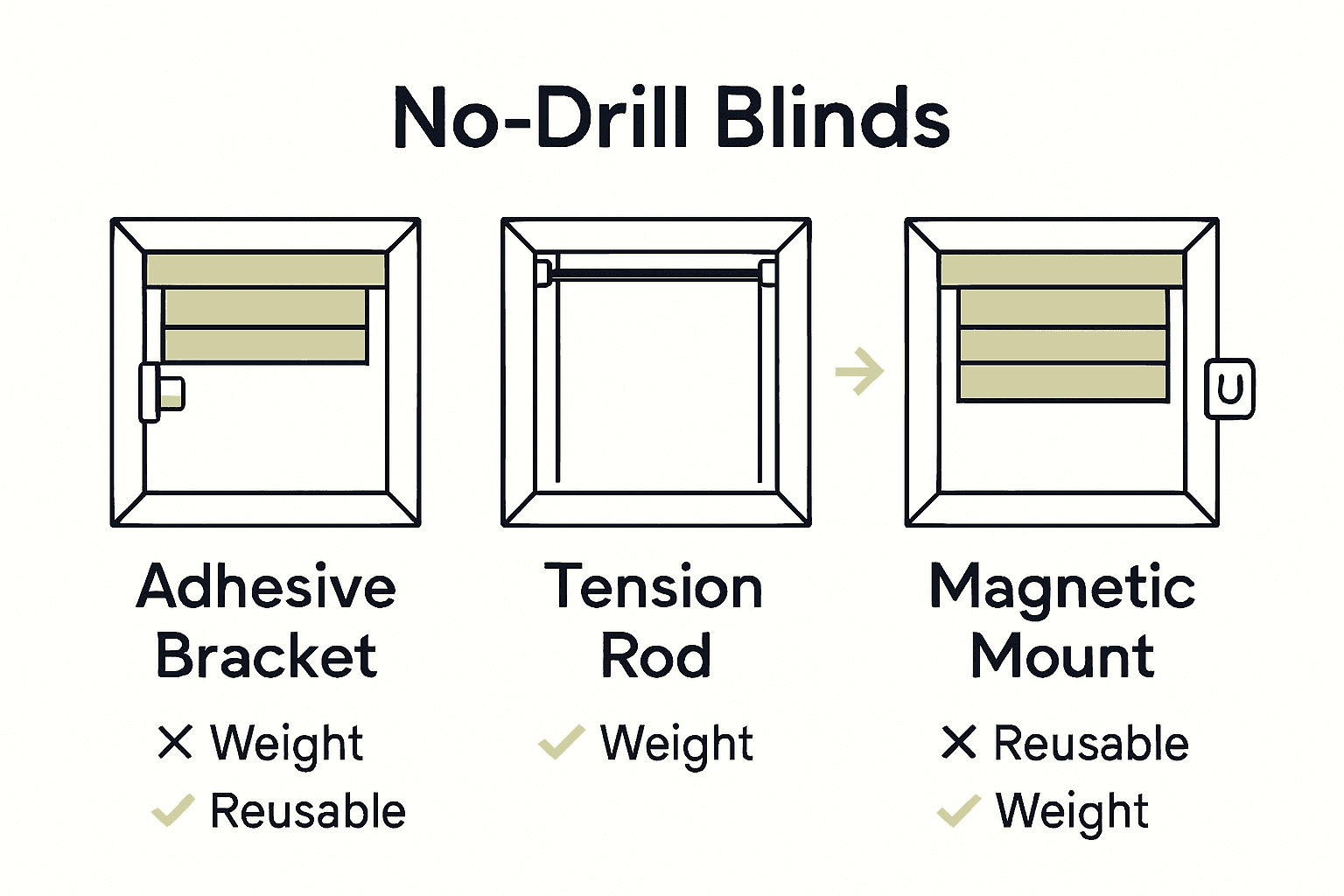 Infographic comparing no-drill blind mounting methods.