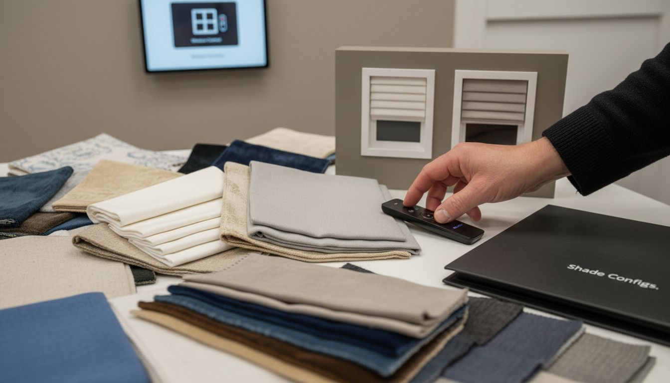 Fabric samples and shade style options displayed
