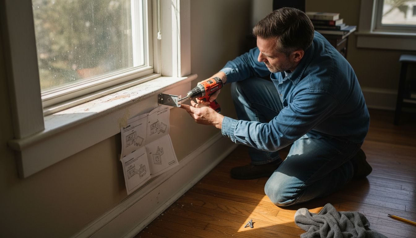 Man attaching window shade mounting bracket