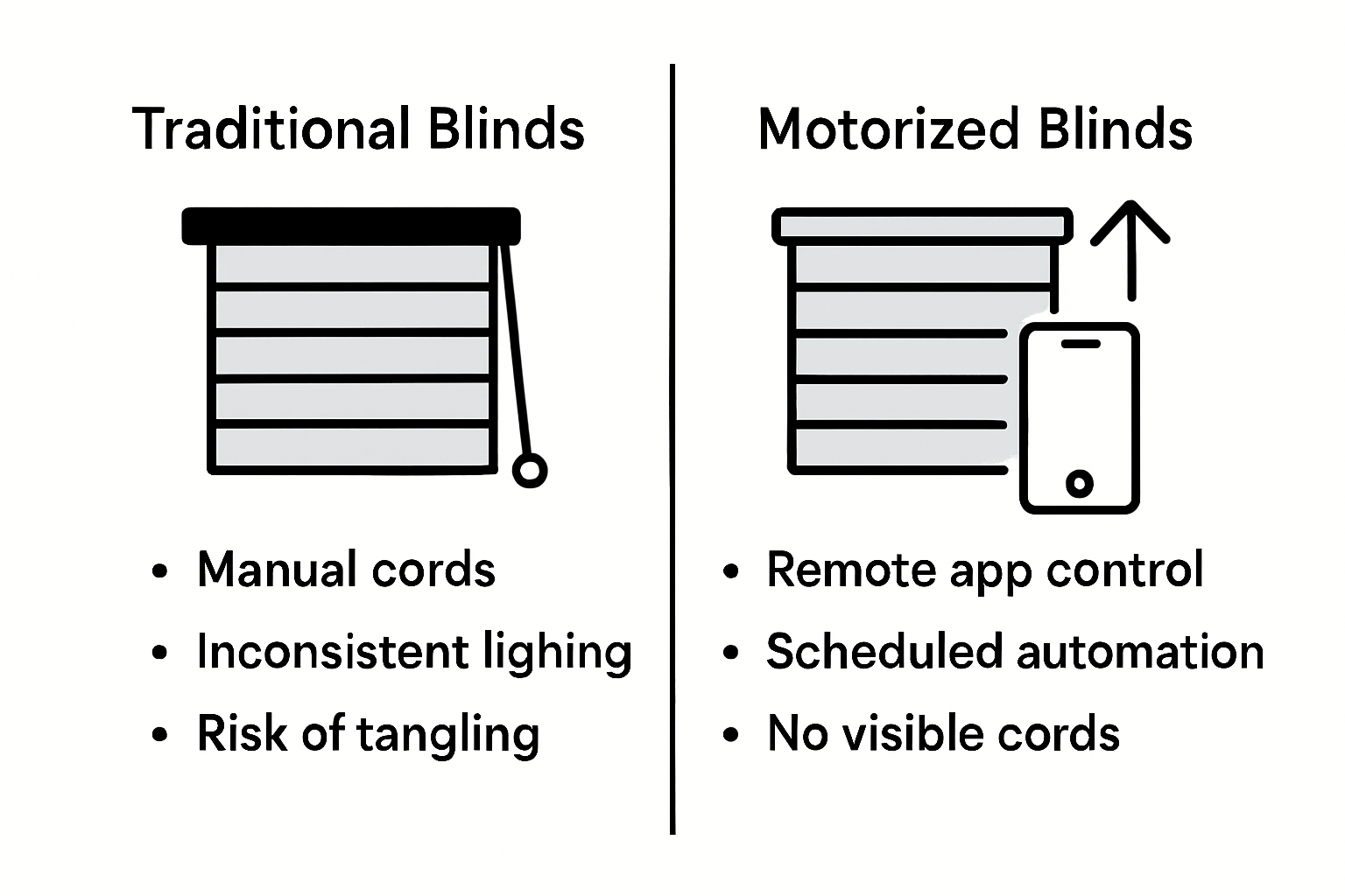 Infographic comparing traditional vs. motorized blinds