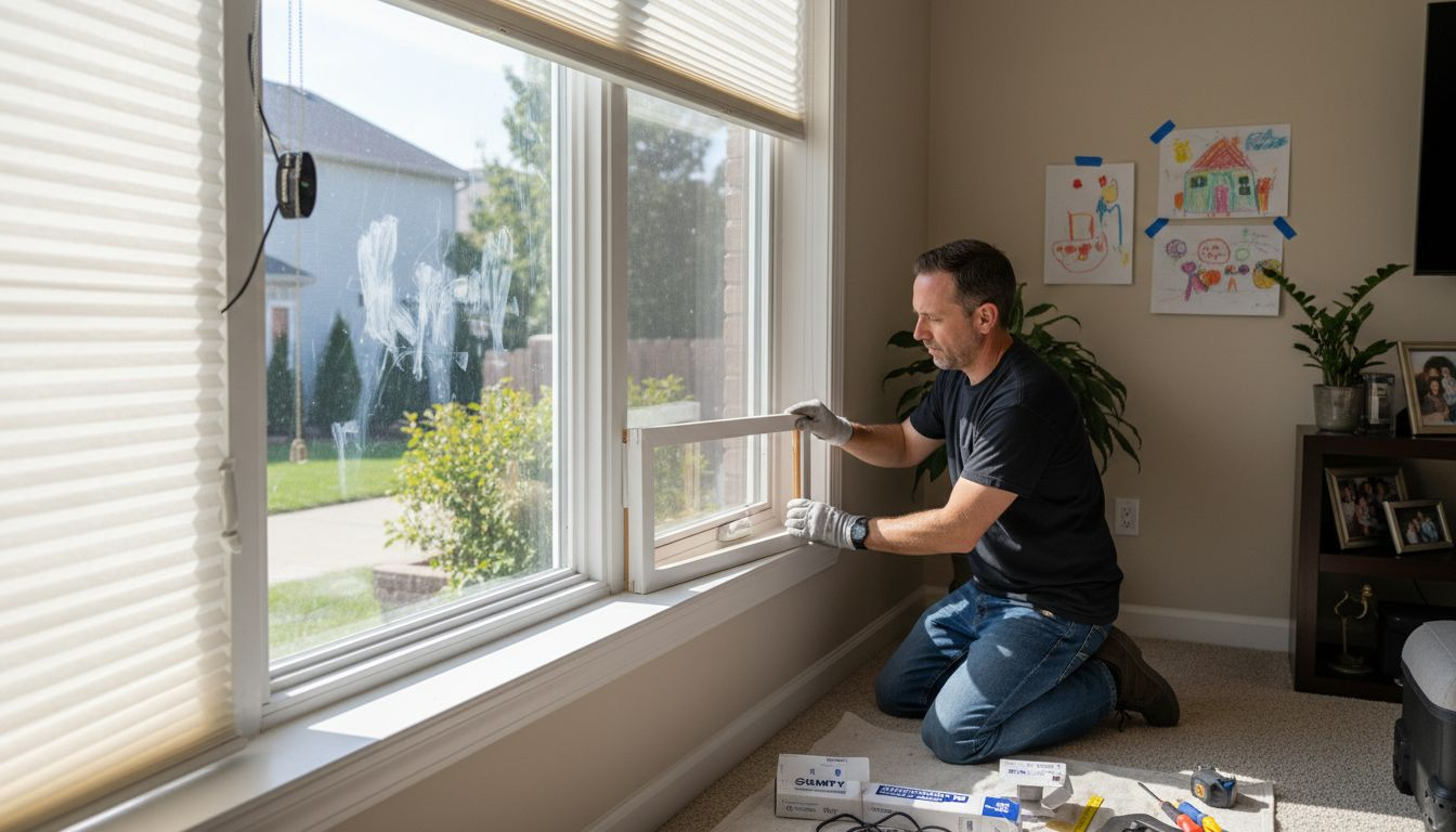 Installer setting up motorized window shade