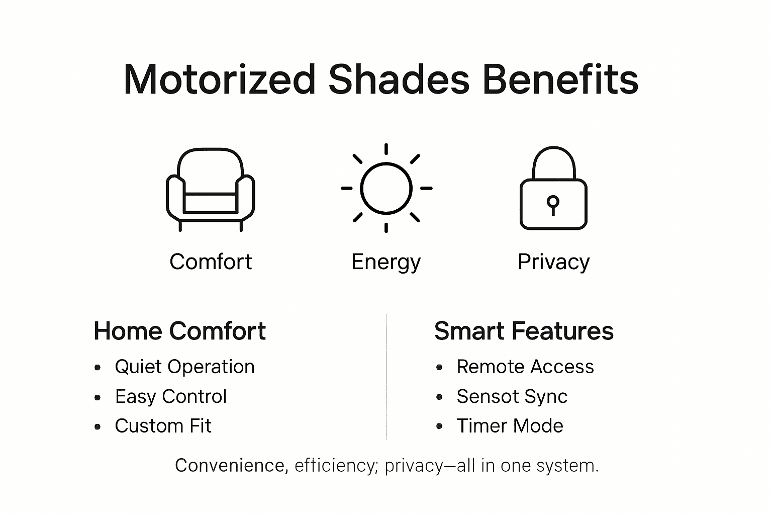 Infographic highlighting custom motorized shade features