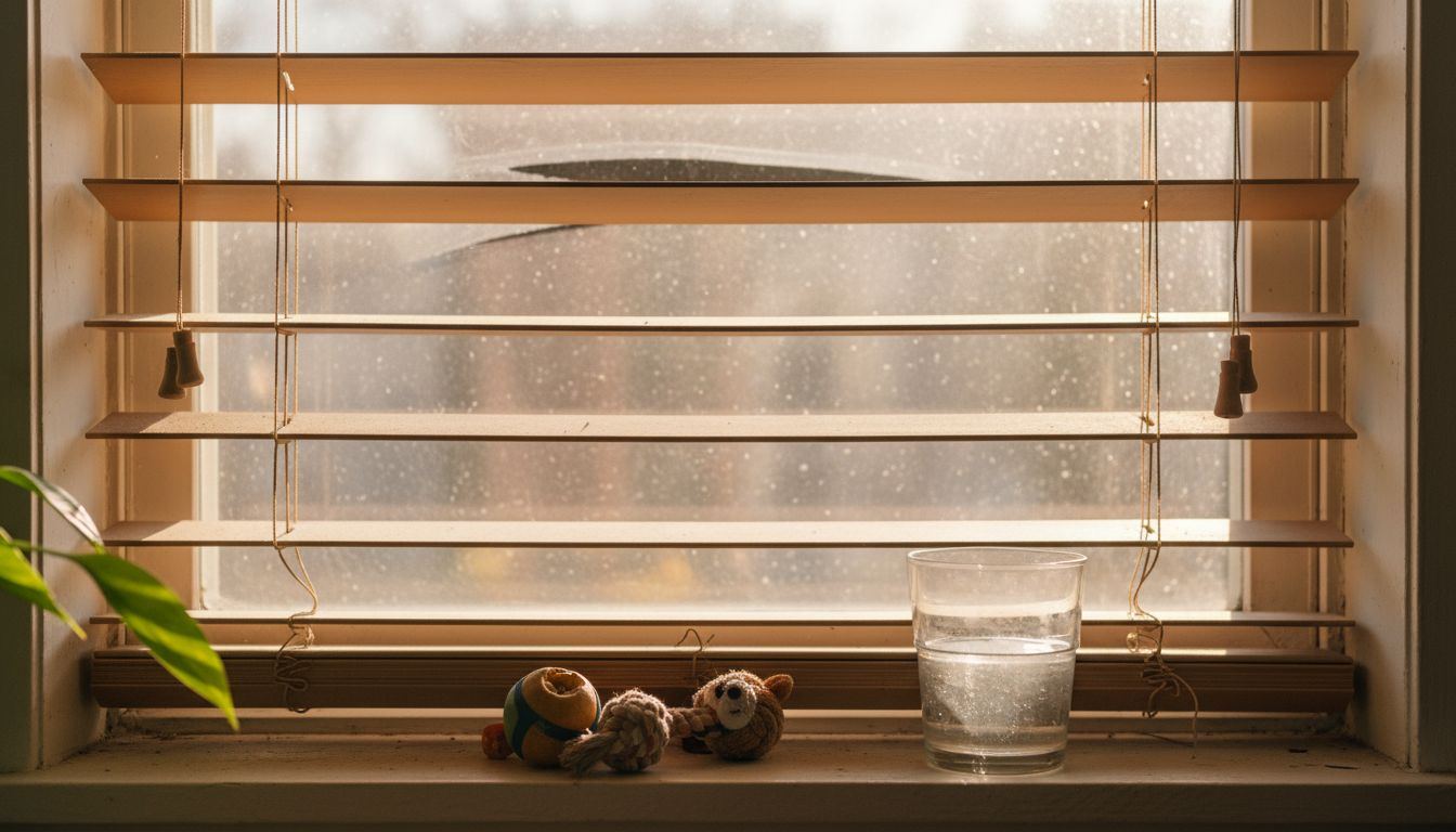 Wooden blind details on apartment window