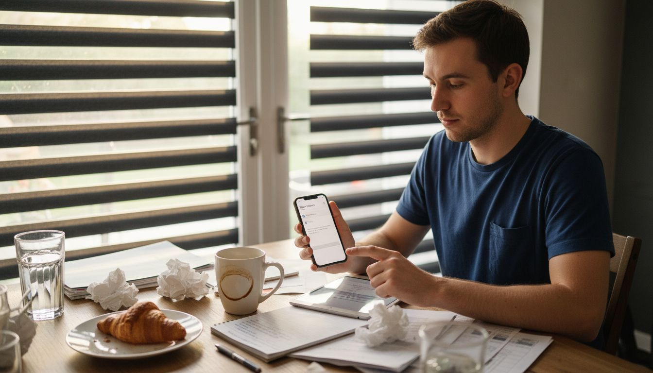 Man using smartphone to adjust blinds