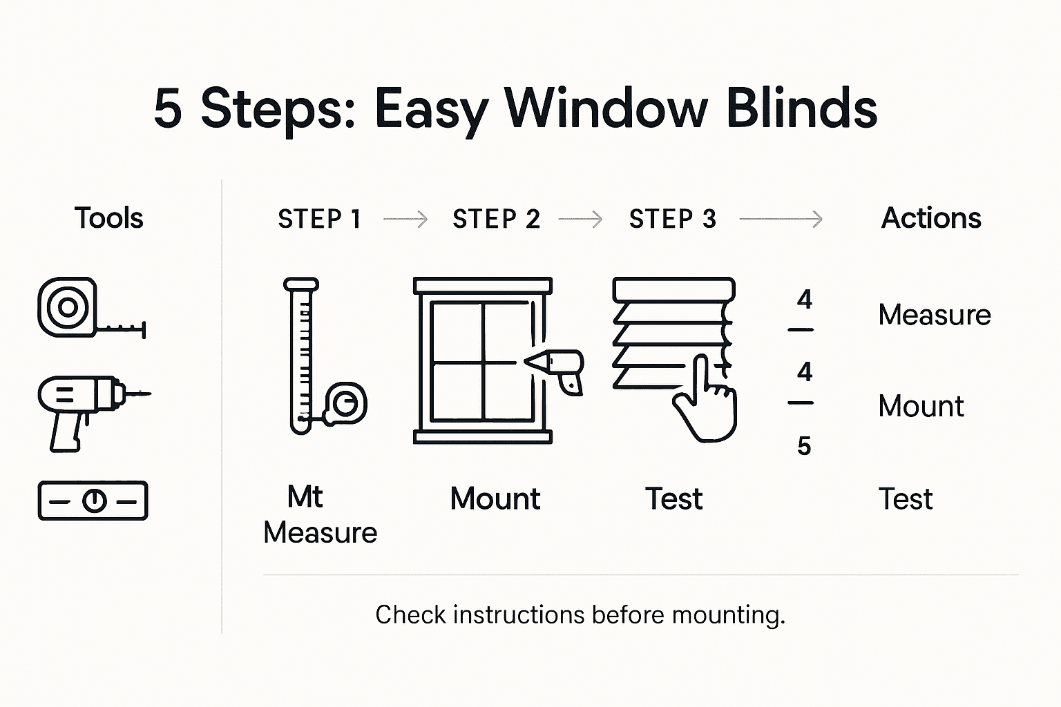 Infographic of 5 easy steps to install blinds
