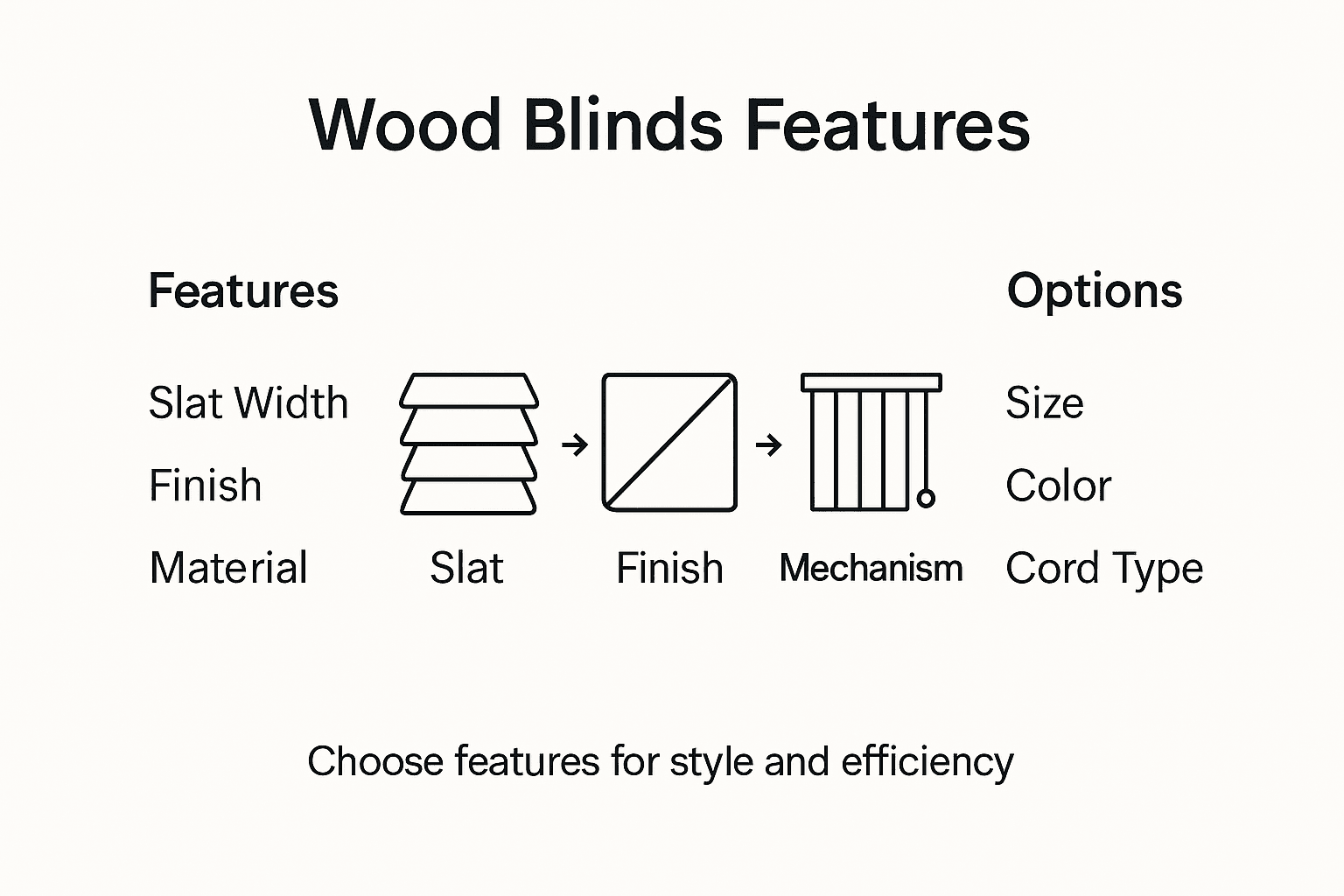 Infographic overview of wood blinds features
