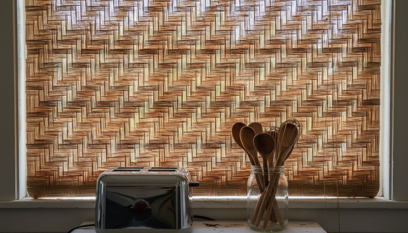 Close-up showing bamboo shade privacy weave