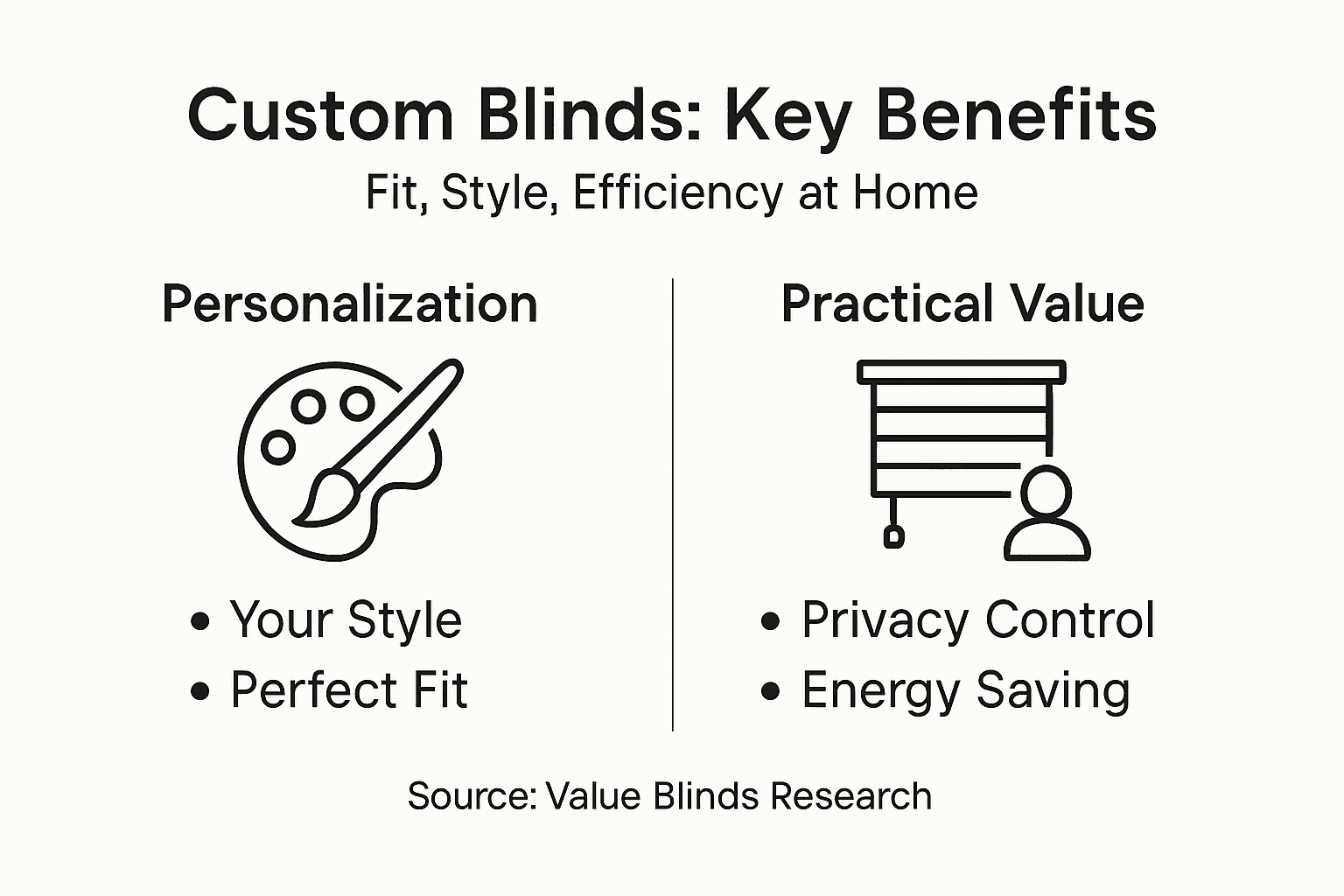 Infographic outlining benefits of custom blinds