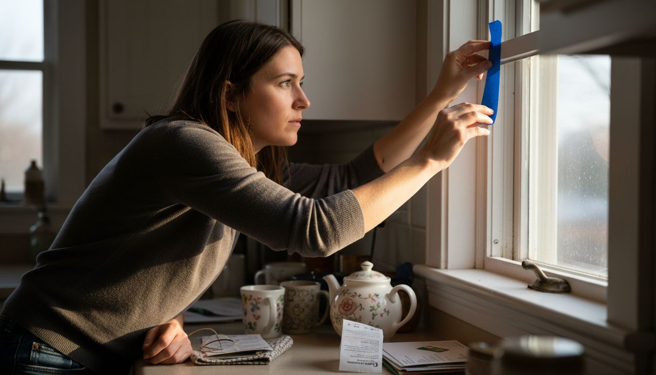 Applying painter’s tape to window mount area