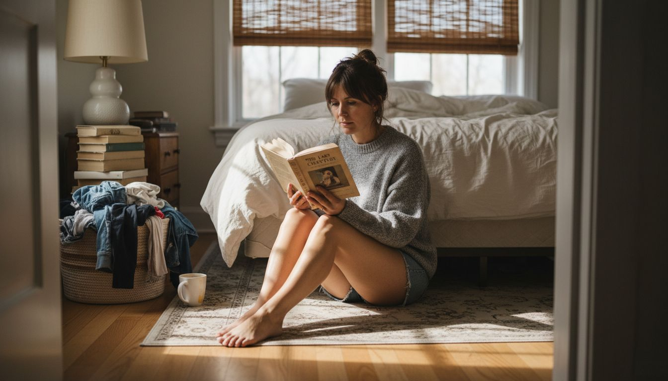 Bamboo shade filtering daylight in bedroom