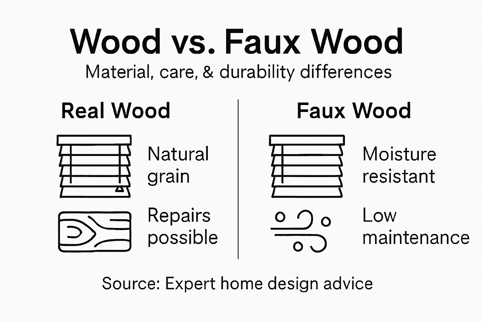 Infographic on wood versus faux blinds