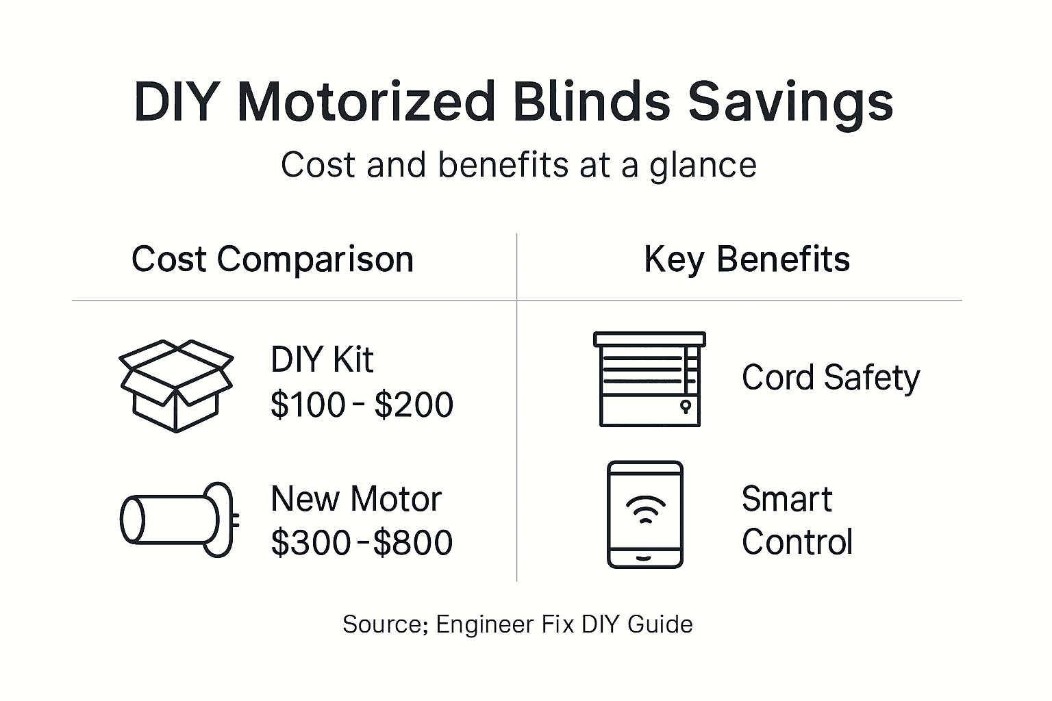 Infographic showing motorized blinds cost and benefits