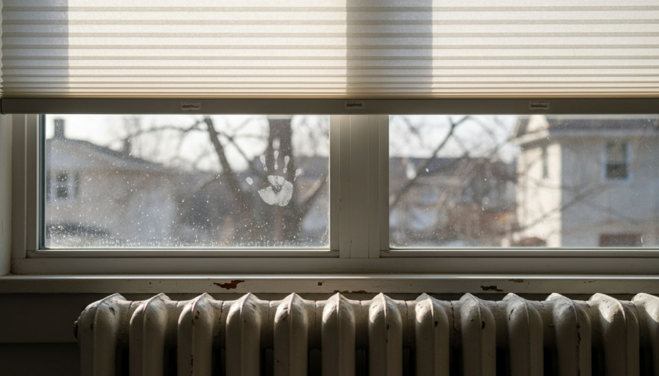Detail of honeycomb blinds insulation and window